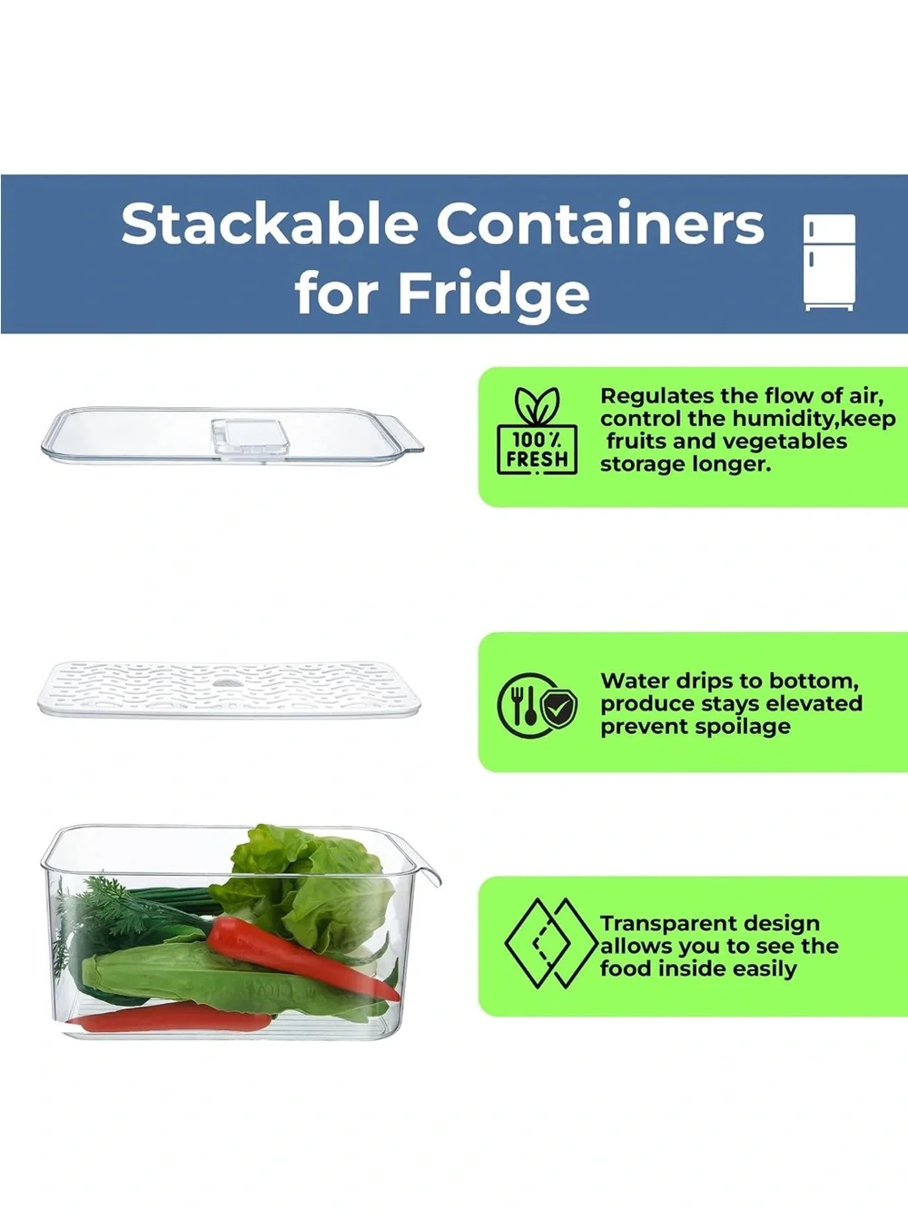 Clear Plastic Kitchen Storage Container with White Drain Tray